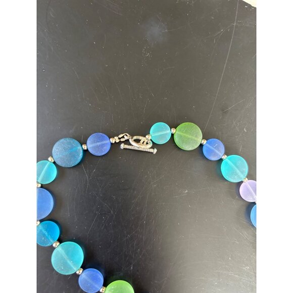 Handcrafted Multicolor Frosted Glass Bead Necklace With Silver Accents & Toggle - Picture 5 of 9